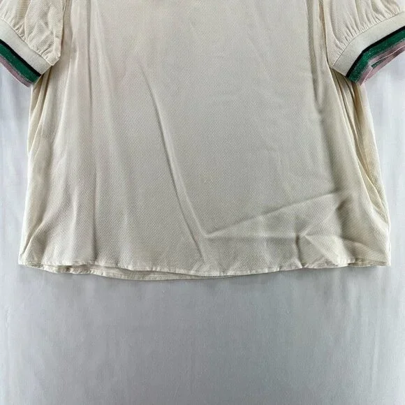 A Picture's Worth Top Womens L Embroidered Ruffled Yoke Short Sleeve Off White - Picture 4 of 11